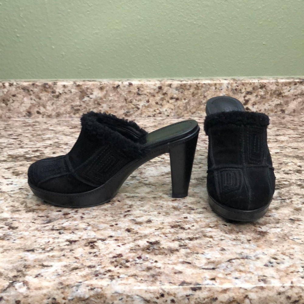 Coach Black Suede Fleece Trim Mule, Size 6.5B